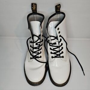 Dr. Martens Zavala Combat Boots White Patent Leather Women’s Size 8